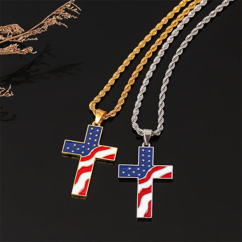 mens cross necklace with american flag