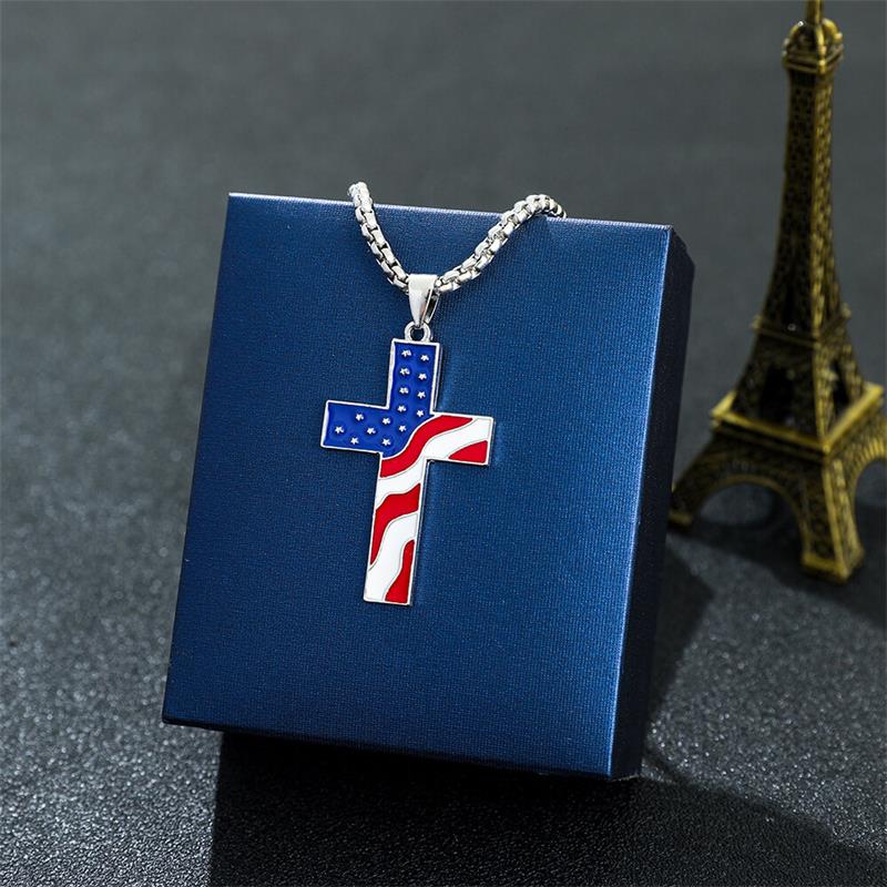 stainless steel american flag cross necklace