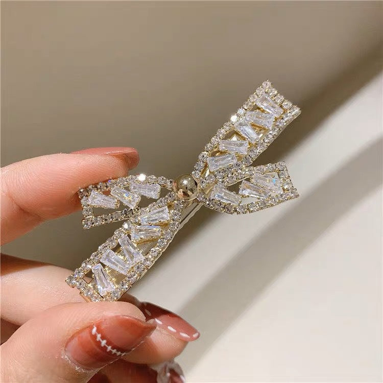 Diamond Bow Hair Clip Shiny