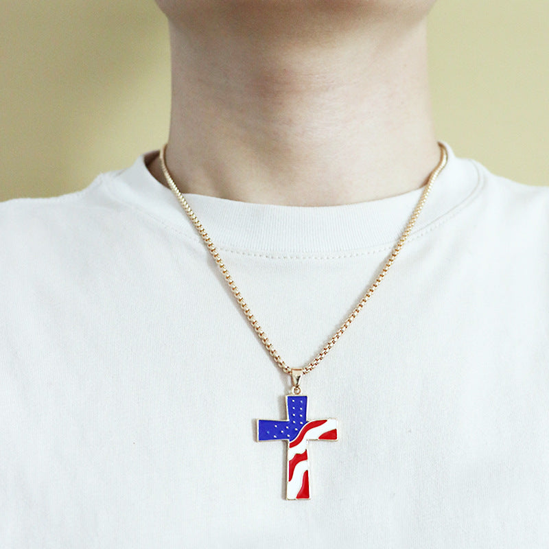 men's american flag cross necklace