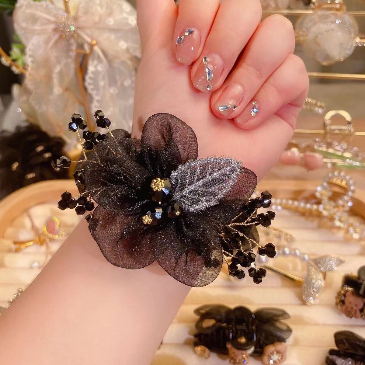 Luxurious Organza Elastic Hair Tie With Crystal-Gomyhair