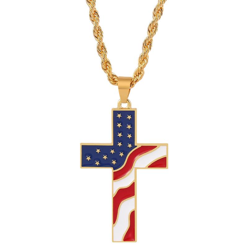 cross with american flag necklace