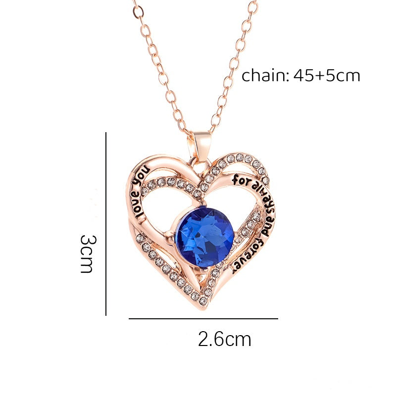 double heart diamond pendant necklace blue birthstone