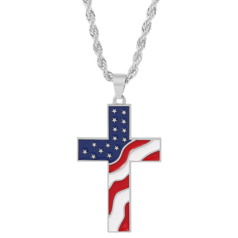 mens american flag cross necklace