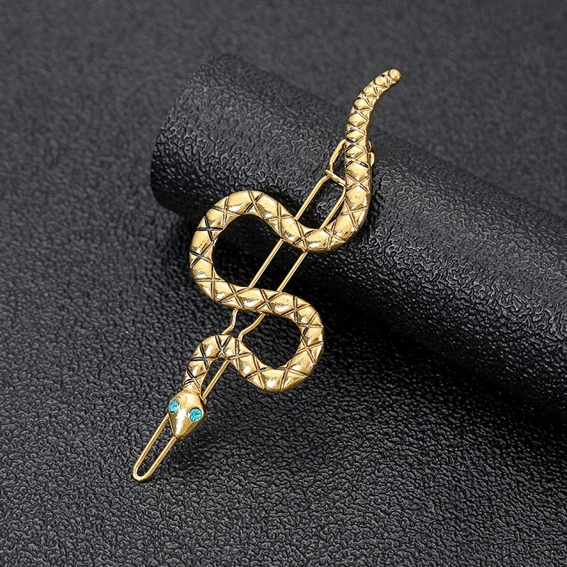 Gold Snake Style Hair Clips With Blue Eyes-Gomyhair