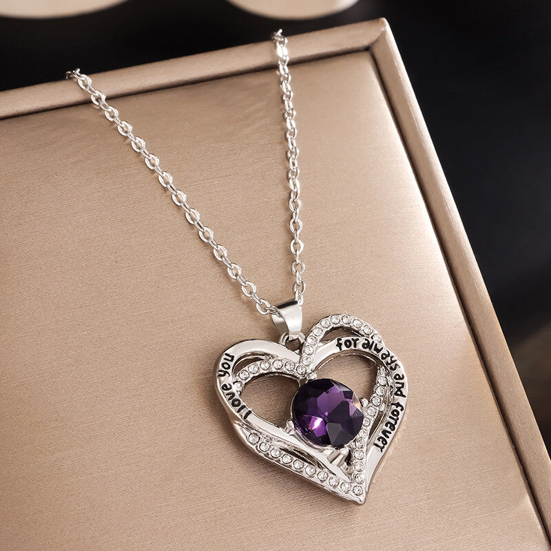 purple double heart pendant necklace