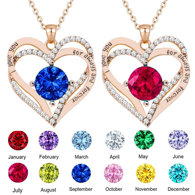 double heart birthstone pendant